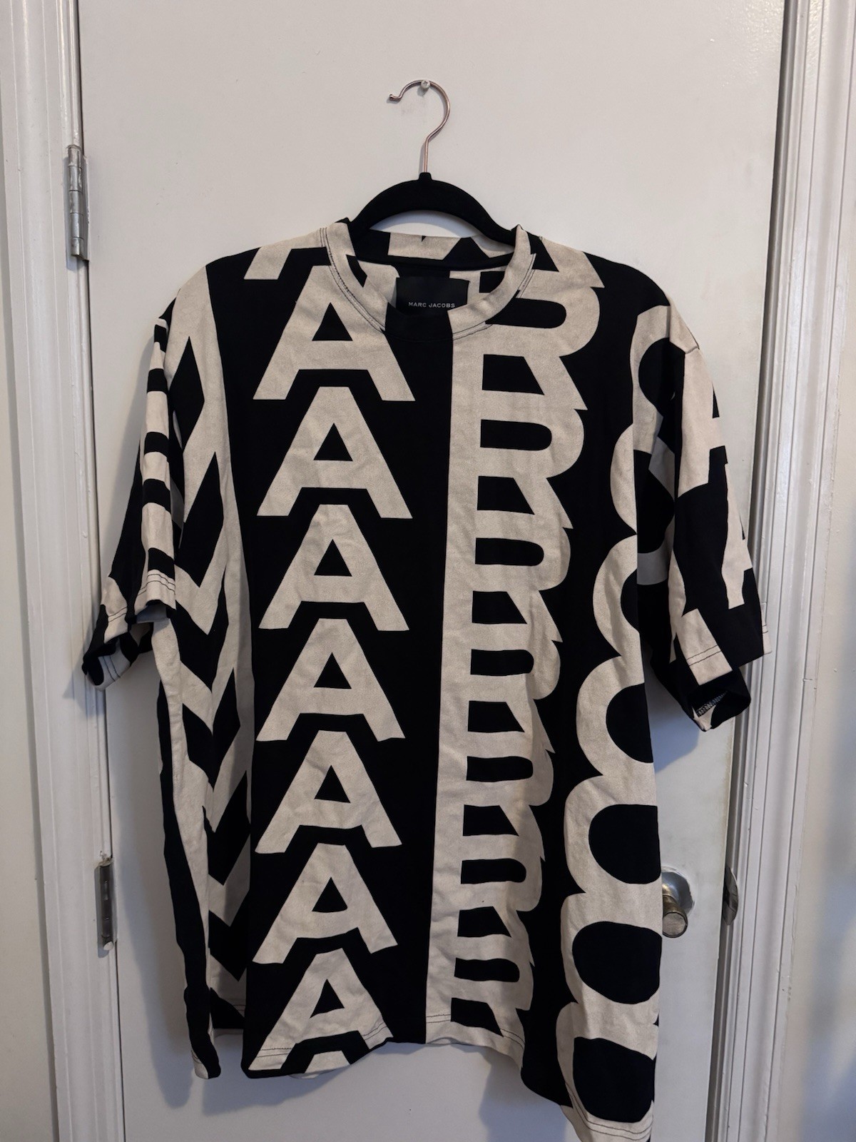 Marc Jacobs The Big T-Shirt Monogram Oversized Print Black Off-White O/S