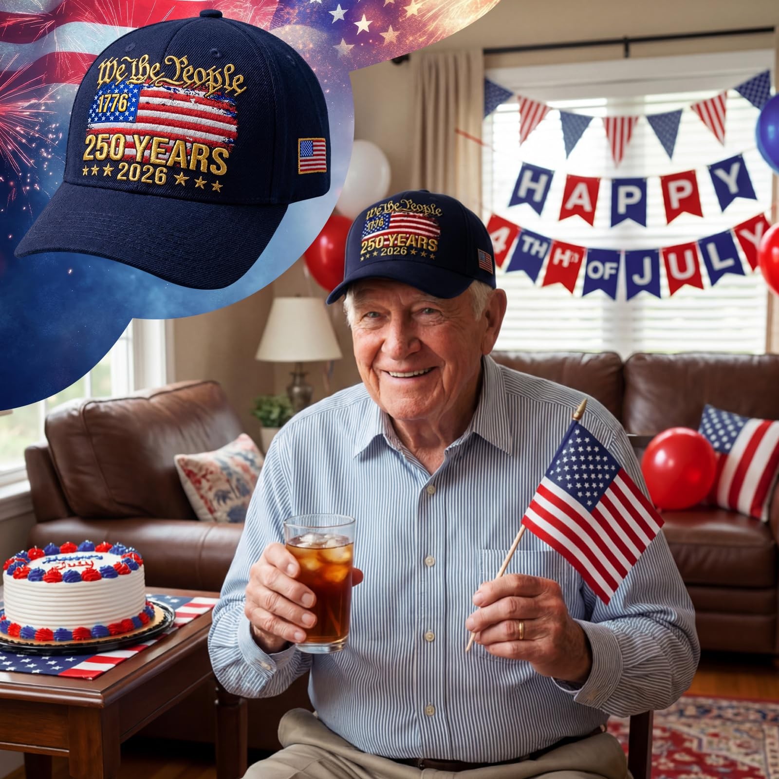 250th Anniversary USA Hat Patriotic Embroidered Baseball Cap Adjustable Anniv…