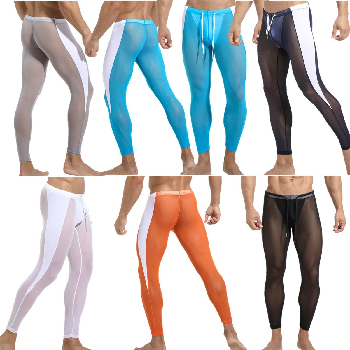 Sexy Mens Top Pants Mesh Perspective Fitness Suit Casual Home Wear T-shirt Pants