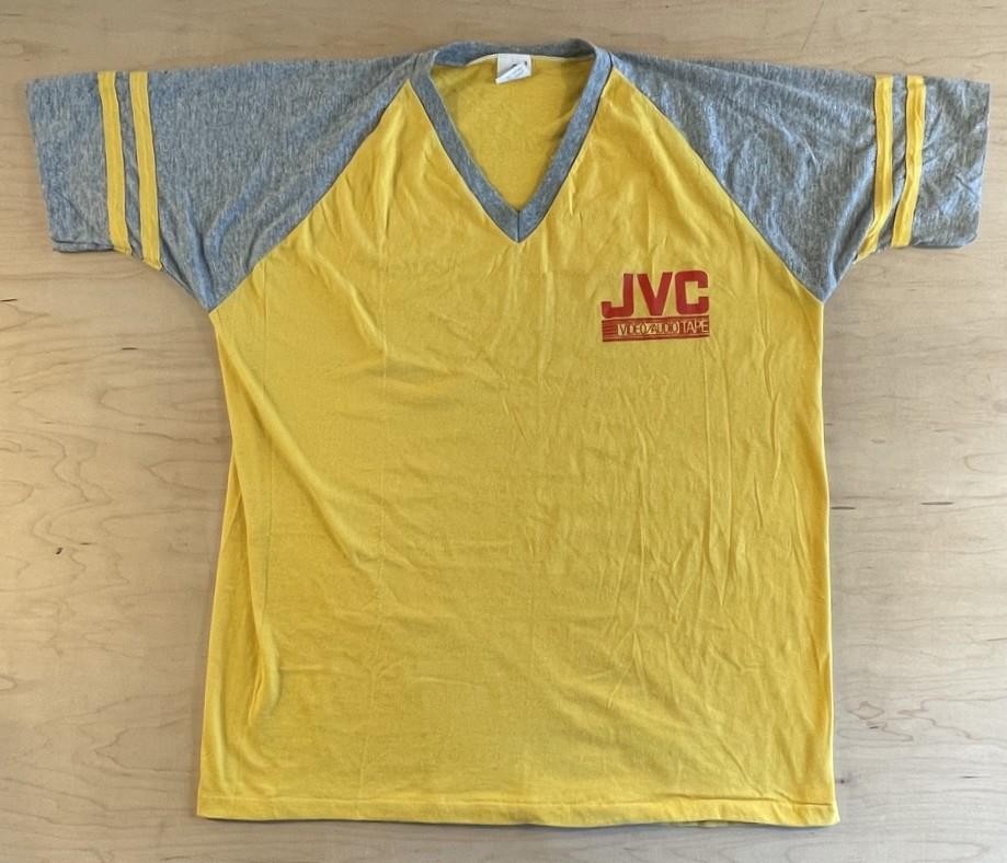 VTG Mid-80s JVC Video/Audio Tape Raglan Short Sleeve Baseball Tee Size 2 XL HTF