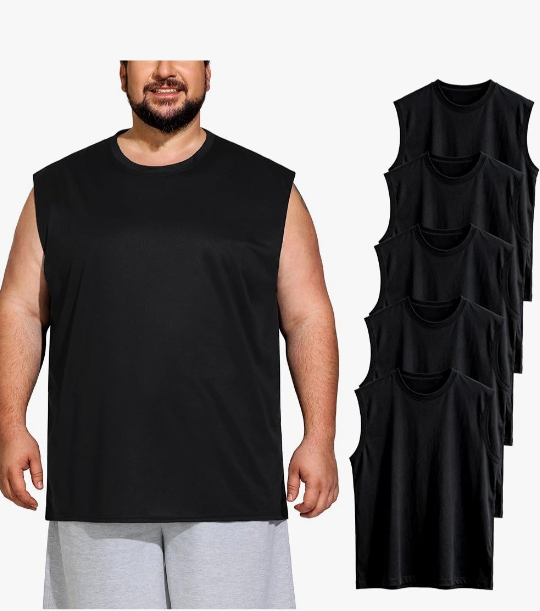Men’s Muscle Tank 5XL Black 5pack Machine Wash Lightweight Big&Tall New