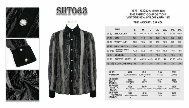 Gothic Punk Irregular Striped Velvet Pleated Tops Basic Style Slim Men Shirts