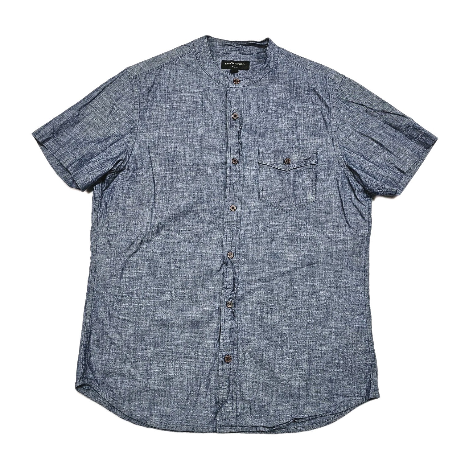 Banana Republic Henley Shirt Mens M 100% Cotton Pocket Button Up Chambray Denim