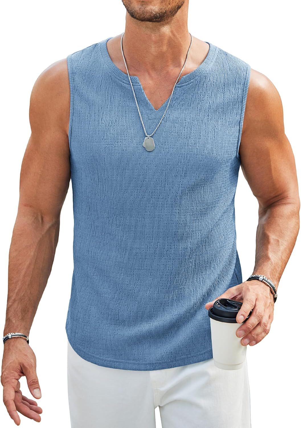 Men’s V Neck Sleeveless Tank Tops 2 Pack Lightweight Knit Muscle Tee for Summer