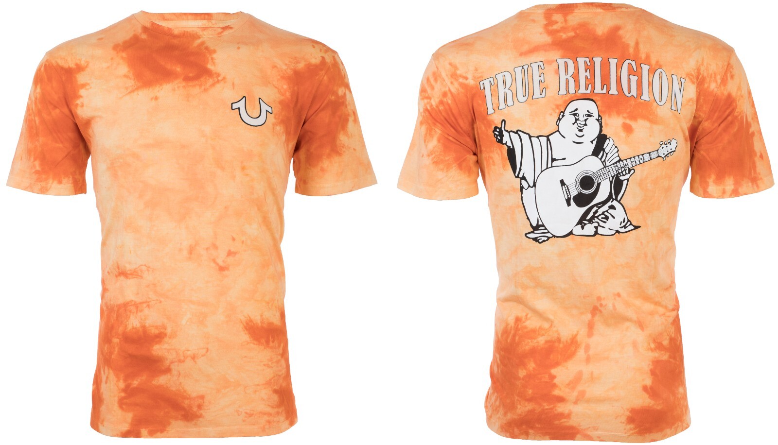 $79 TRUE RELIGION Orange BUDDHA TIE DYE Short Sleeve Designer Graphic T-shirt