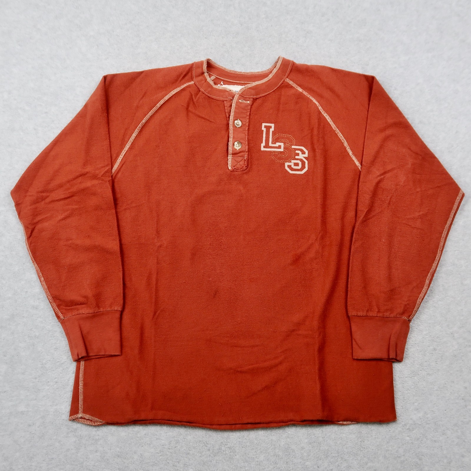 Y2K Levis Signature Henley Shirt Mens L Burnt Orange Long Sleeve Contrast Stitch