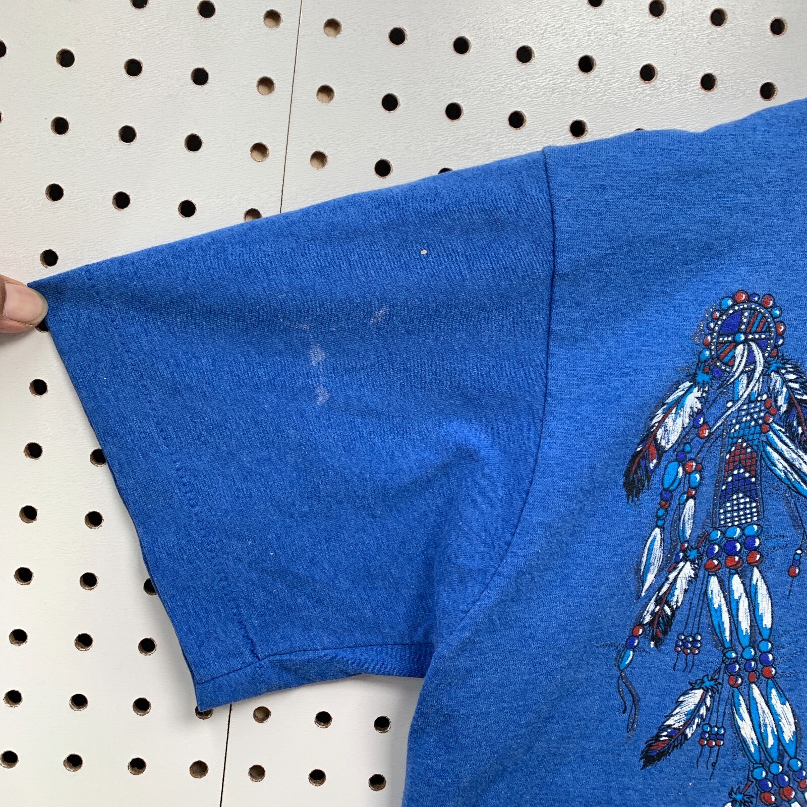 Vintage 90s Indian Dream Catcher Shirt Blue Men Medium Beaded 19×27