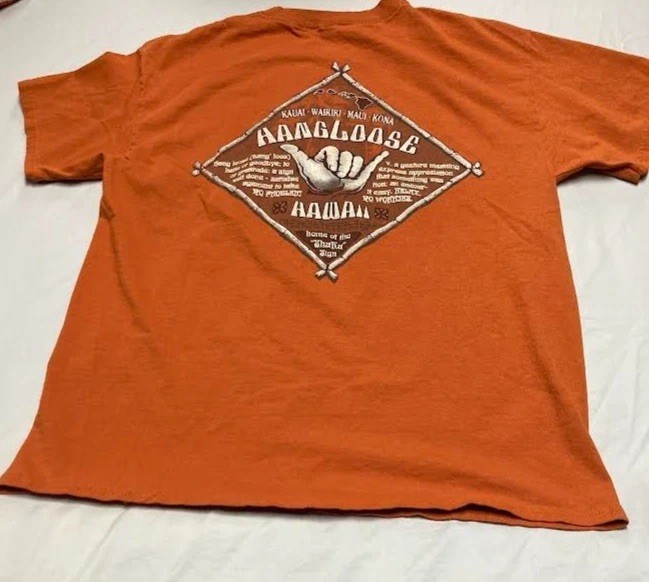 Hang Loose Hawaii T-Shirt Size Large Burnt Orange Shirt with Grapics
