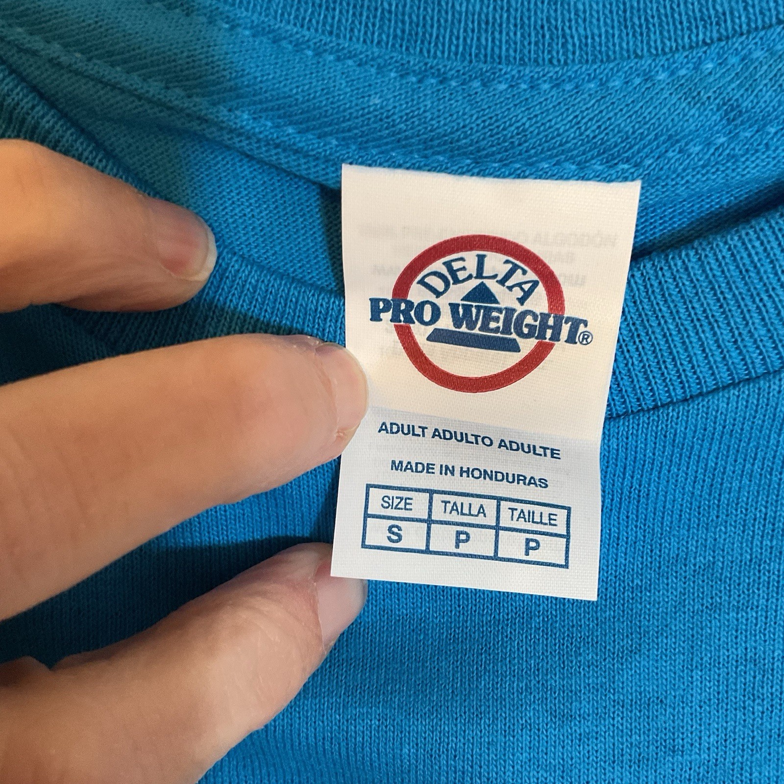 Delta Pro Weight Funny Graphic T-Shirt Adult Small Blue “Kind of Give a Damn”