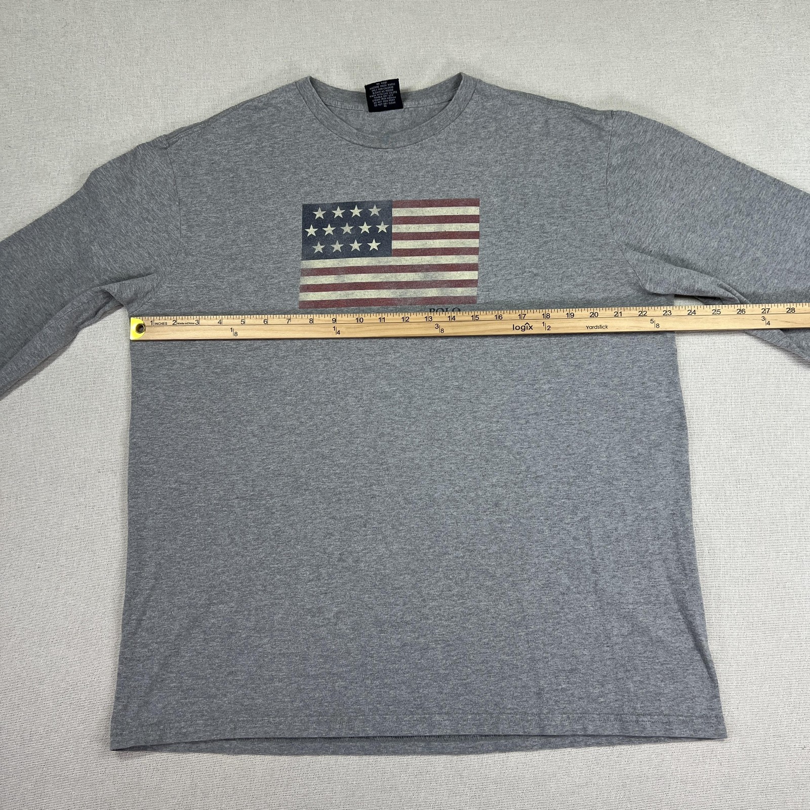Polo By Ralph Lauren Shirt Mens Large Gray Long Sleeve USA Flag Graphic Tee