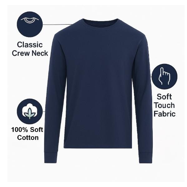 3 Pack: Men’s 100% Cotton Crew Neck Long Sleeve Tee Casual Basic T-Shirt S-4XL