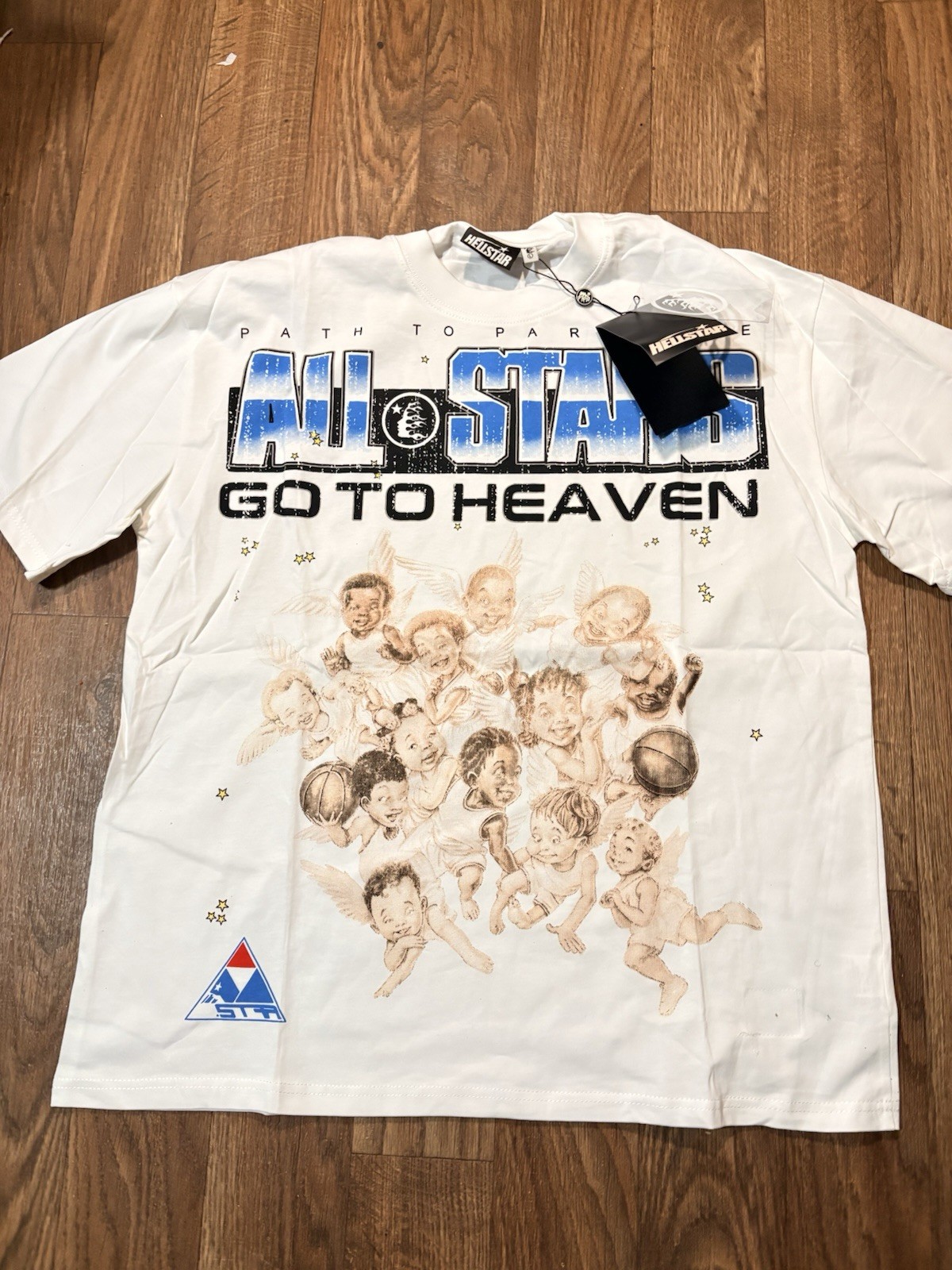 Hellstar All-Stars Go To Heaven Men’s L White Graphic Logo Cotton Crew Tee