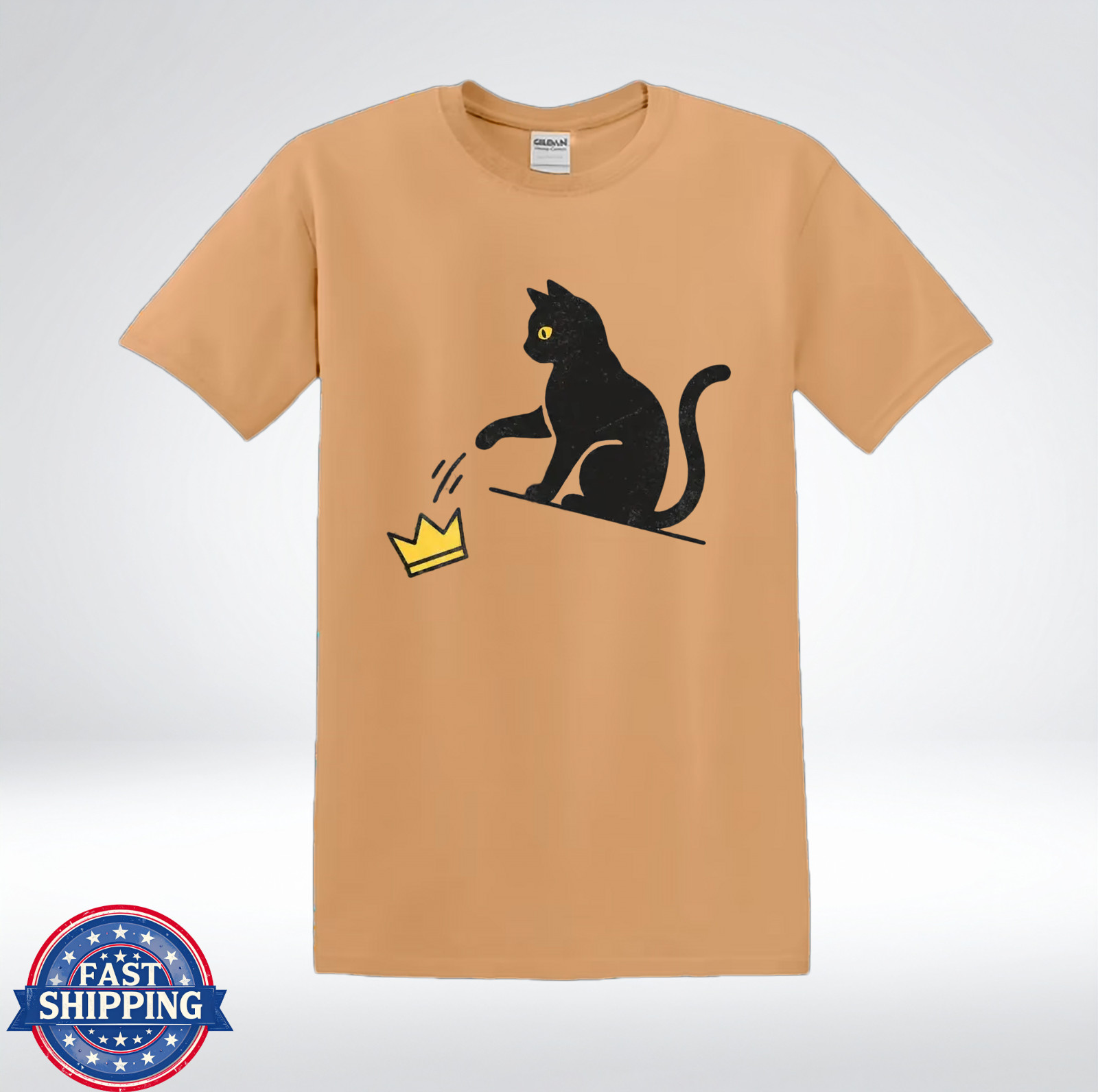 Funny Cat Knocking Crown Anti King Humor Minimalist Graphic T-Shirt