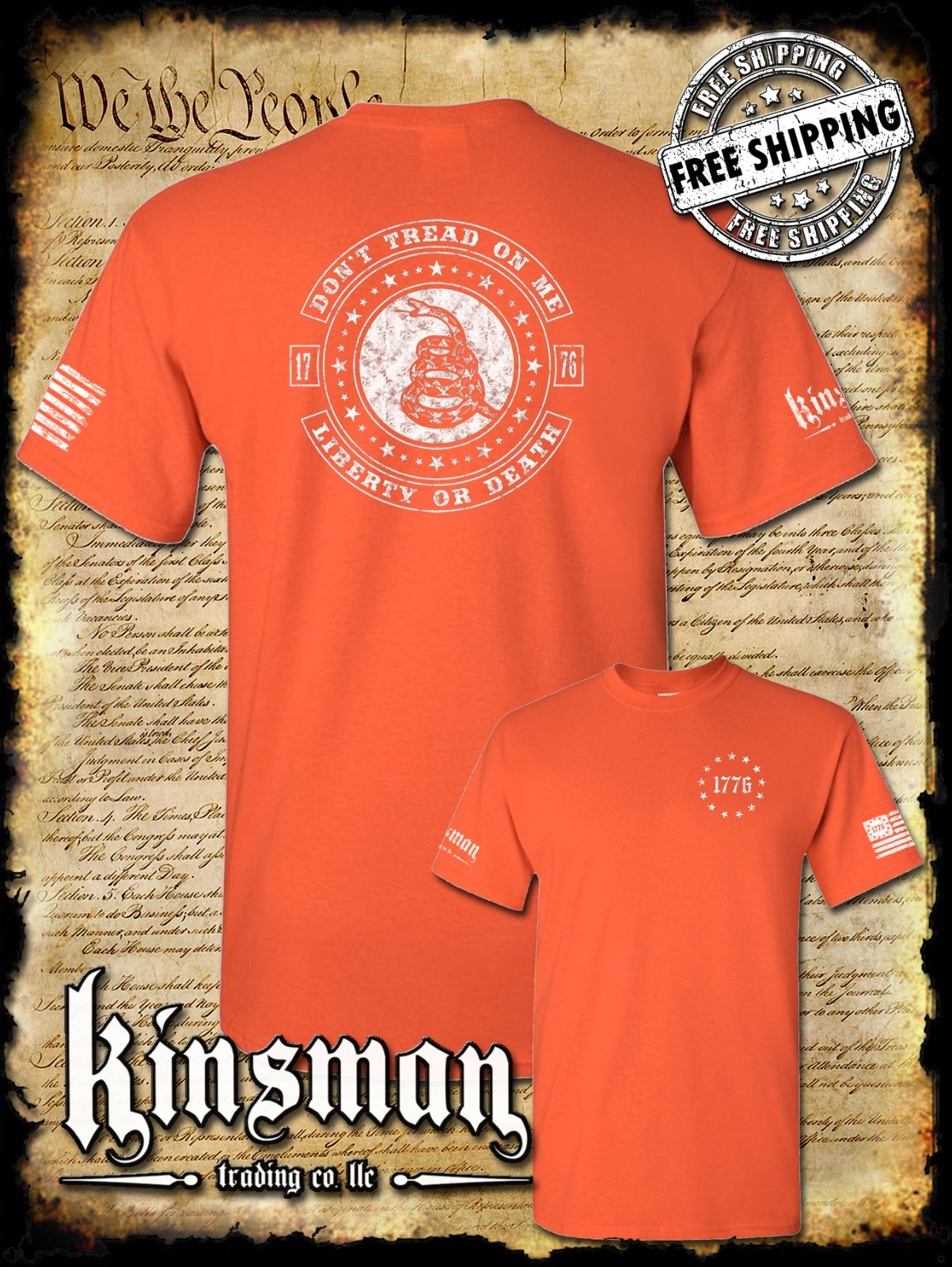 Don’t Tread On Me LIBERTY or DEATH Rattlesnake 2-Sided T-Shirt 2nd Amendment USA