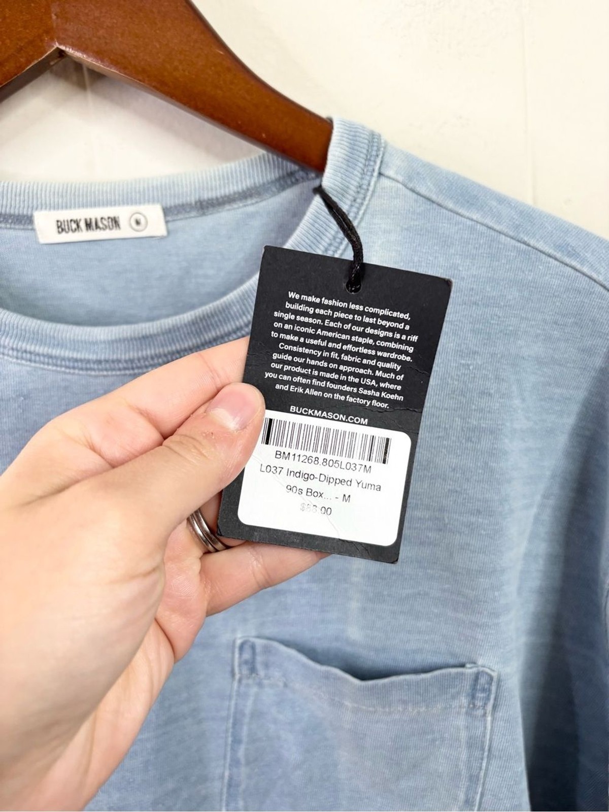 Buck Mason Indigo-Dipped Yuma 90s Boxy Pocket Tee size M new flaw