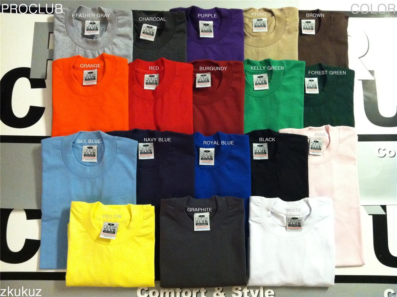 12 NEW PROCLUB HEAVY WEIGHT T-SHIRT COLOR PLAIN PRO CLUB TEE BLANK S-3XL 12PC