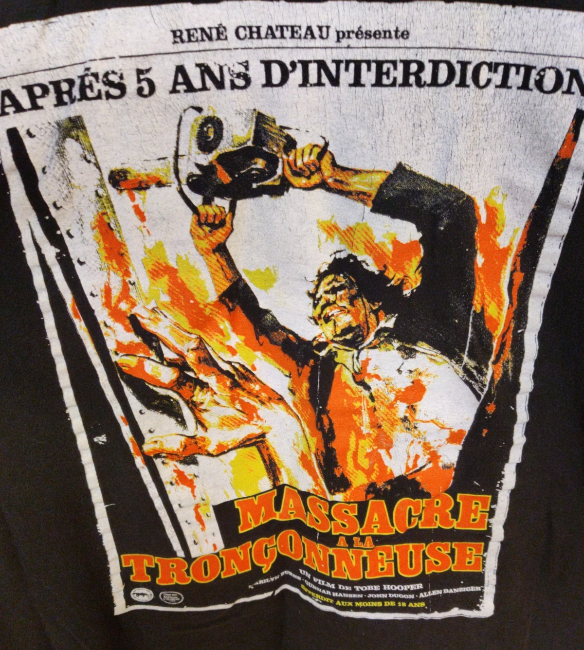 FRENCH Texas Chainsaw Massacre T Shirt SIZE XL Black Poster Graphic Horror Movie