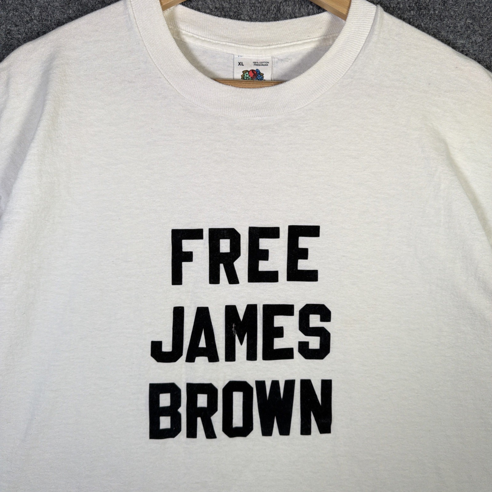 Vintage James Brown Shirt Mens XL White 90s Free Funny Parody Quote Jail Rare