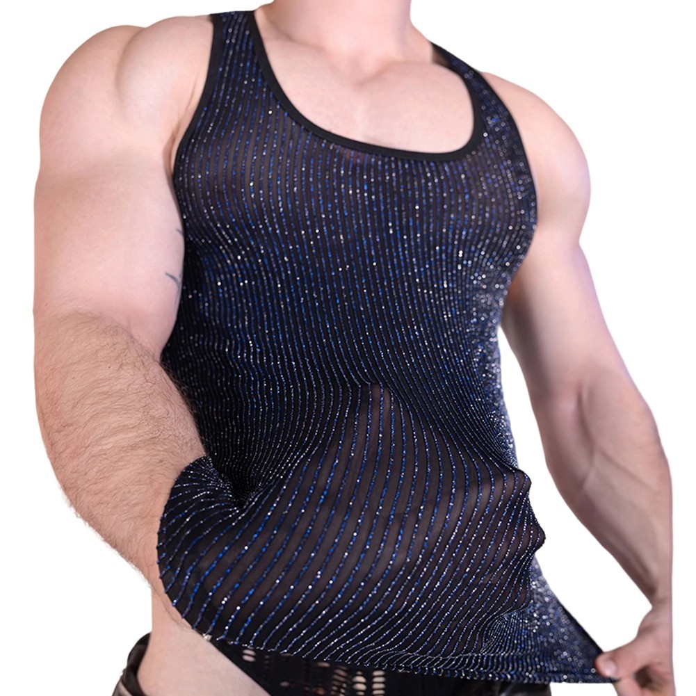 Streetwear Mesh Tank Top U Neck Shirt Stretchy Fit 80% Nylon 20% Spandex