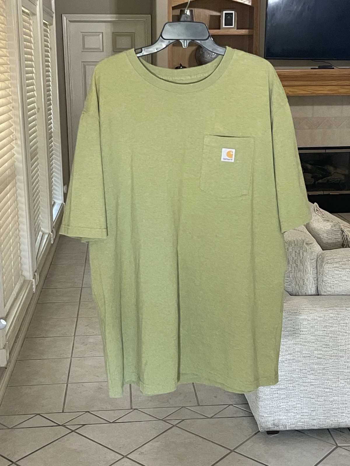 Carhartt Men’s 2XL T-Shirt Green Pocket Original Fit Crew Neck Cotton Heavyweigh