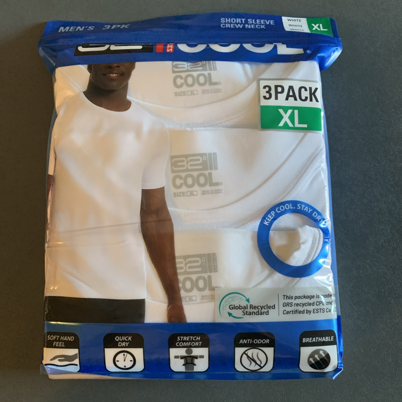 32 Degrees Cool Men’s 3 Pack Tee Short Sleeve Crew Neck T Shirt XL WHITE