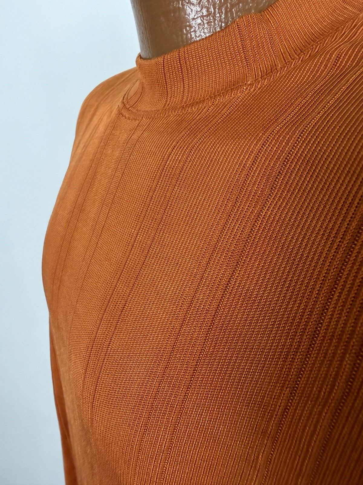 Vintage 90s Y2K Ribbed Shirt Men Large Silky Stretchy Polyester Burnt Orange