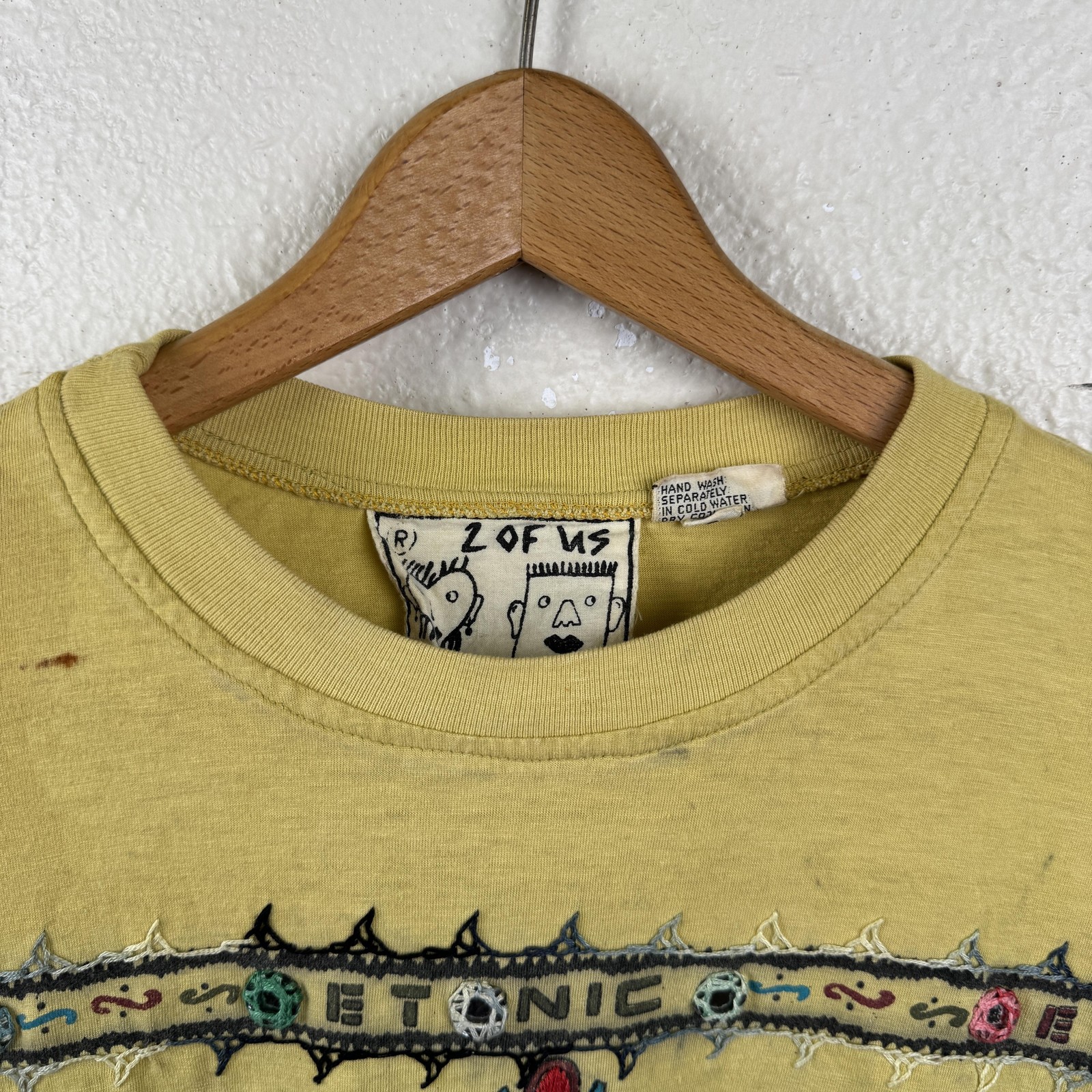 Vintage 2 Of Us Shirt Size Medium Yellow Ethnic Beaded Embroidered Boho 90s