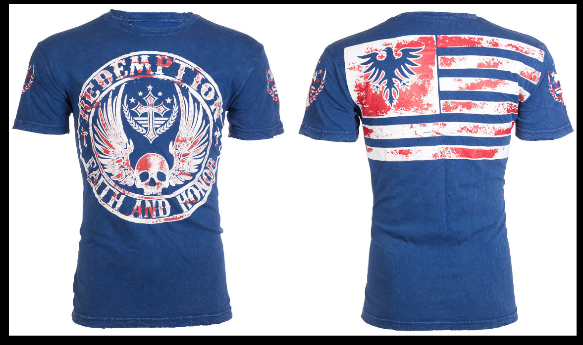 ARCHAIC by AFFLICTION American Flag CROSSED DEATH Short Sleeve Slim Fit T-shirt