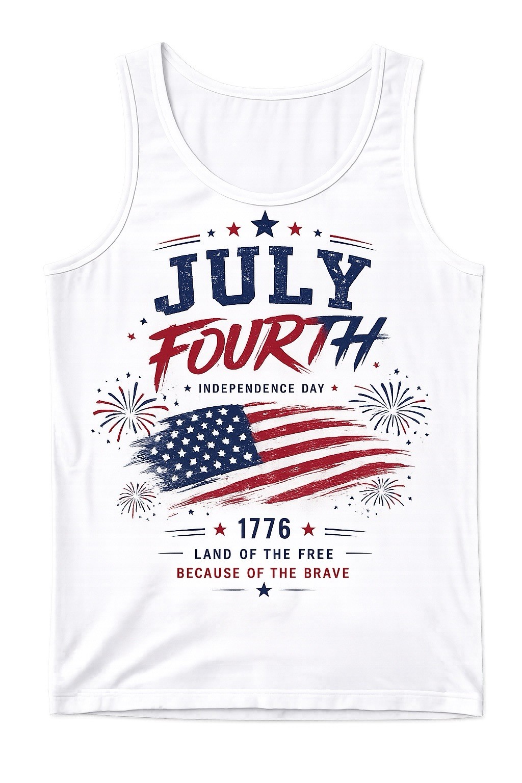 tank top for men 4th of July Independence Day 1776 USA flag graphic white