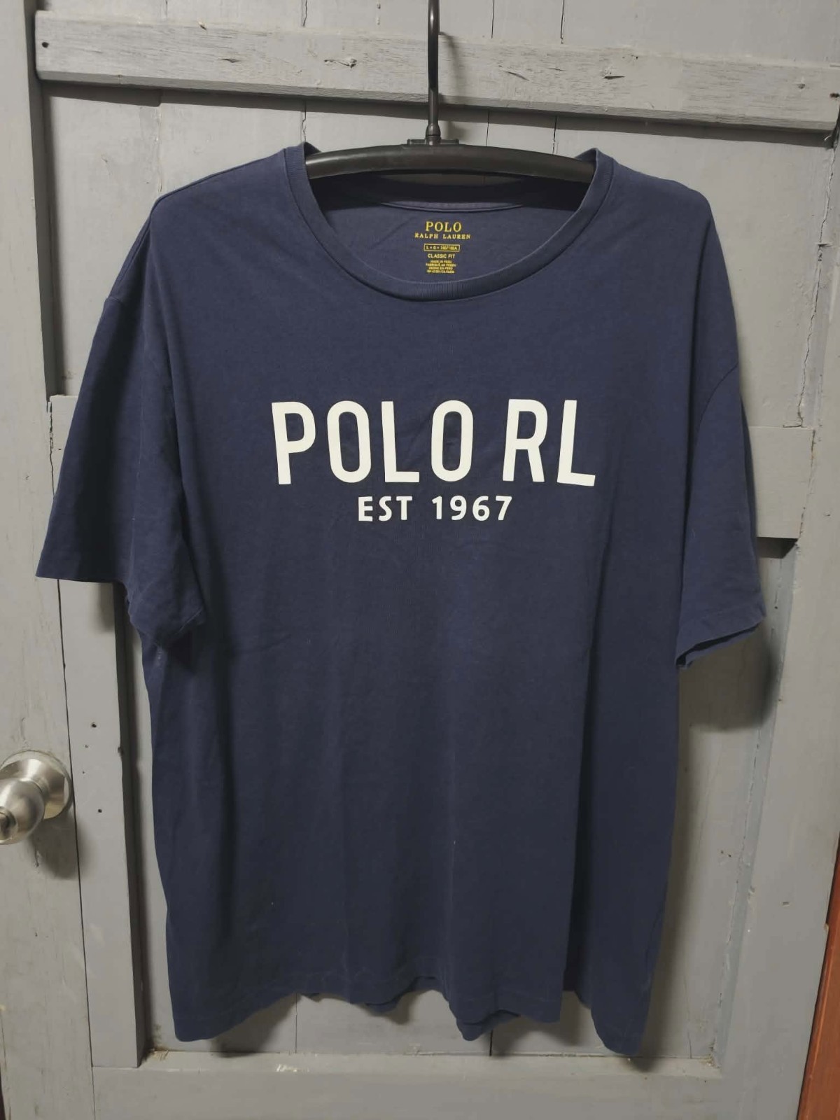 Polo Ralph Lauren Mens Navy Blue Graphic T-Shirt EST 1967 Cotton Crew Neck L