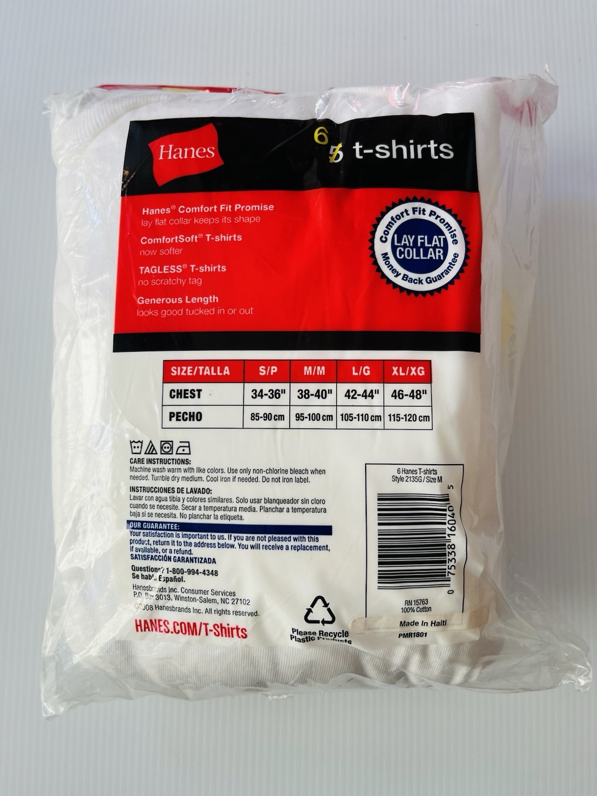 6 Hanes White M 38-40 Inch Crew Neck T-Shirts Tagless Comfortsoft M 95-100 CM